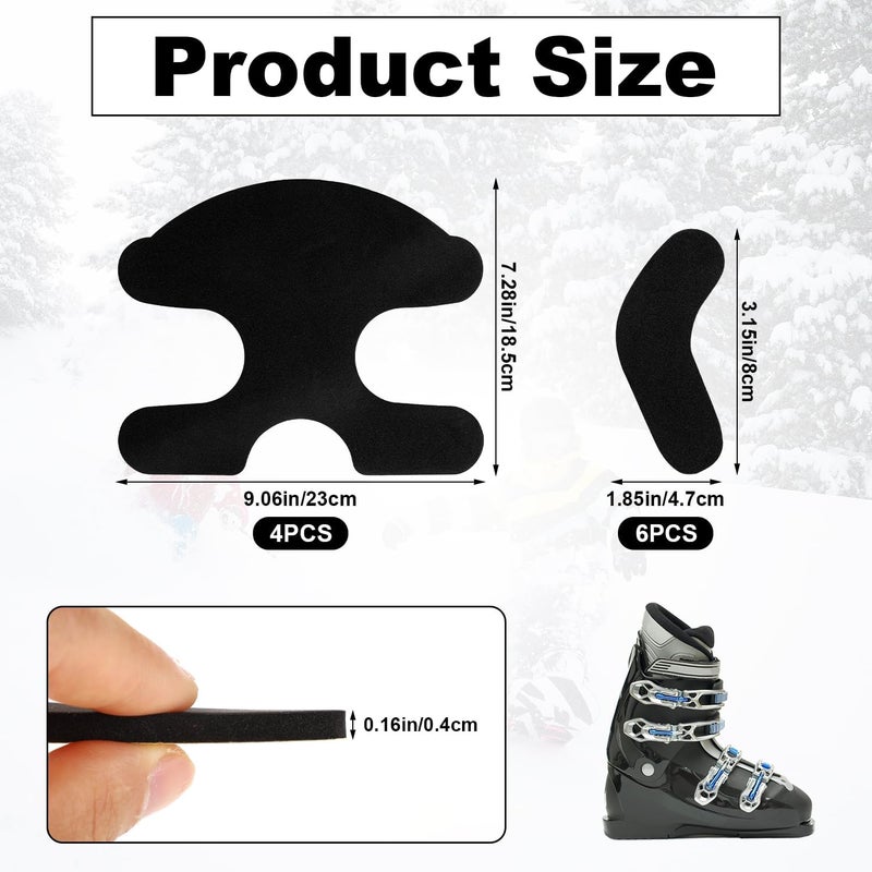 lasuroa 10pcs Ski Snowboard Boots Fitting Pads, EVA Self-Adhesive Snowboard Boots Narrowing Pads Ski Boot Ankle Wrap Pads J Bars Snowboard Boots to Reduce Heel Lift & Ankle Hurt(Black) - Image 2